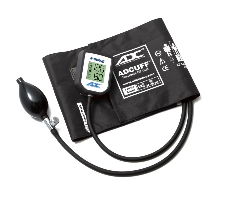 Sphygmomanometer Aneriod Digital LCD Latex Free, Black E-Sphyg (34-50cm) Manual Digital Blood Pressure Monitor Large Adult Cuff by American Diagnostic Corporation  ID 7002-12XBK